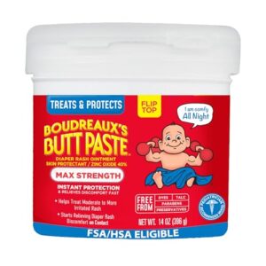 Boudreaux’s Butt Paste Maximum Strength Diaper Rash Cream, Ointment for Baby, 14 oz Flip-Top Jar