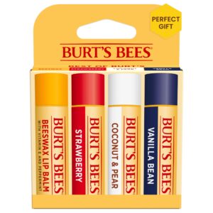 Burt’s Bees Natural Moisturizing Lip Balm (Original Beeswax, Strawberry, Coconut & Pear & Vanilla Bean) With Beeswax & Fruit Extracts (Pack Of 4)