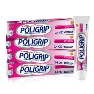 Super Poligrip Original Denture Adhesive Cream, Zinc Free Denture Cream for Dentures – 2.4 Ounces (Pack of 4)